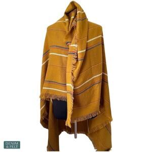 Madewell Mustard Striped Fringe Wrap Scarf Cozy Heritage Fall Layer Luxe Style